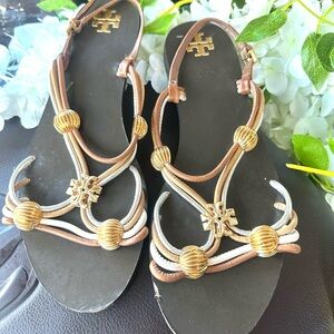 Tory Burch Women's Gold and Tan multi strand Sandals 8.5 FEB $29 Sale! 🔥